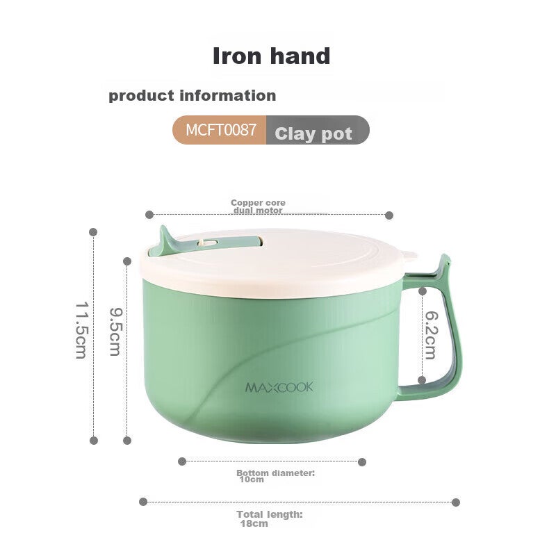 MAXCOOK 304 Stainless Steel Ramen Bowl, Student Lunch Box, Meal Cup, Noodle Cup 1200ML, Avocado Green MCFT0087 - Image 5