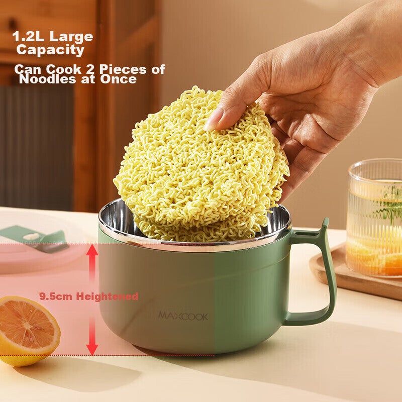 MAXCOOK 304 Stainless Steel Ramen Bowl, Student Lunch Box, Meal Cup, Noodle Cup 1200ML, Avocado Green MCFT0087 - Image 3