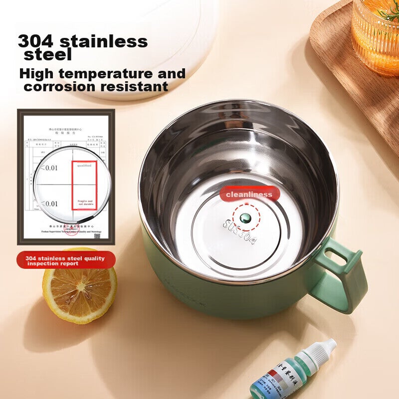 MAXCOOK 304 Stainless Steel Ramen Bowl, Student Lunch Box, Meal Cup, Noodle Cup 1200ML, Avocado Green MCFT0087 - Image 2