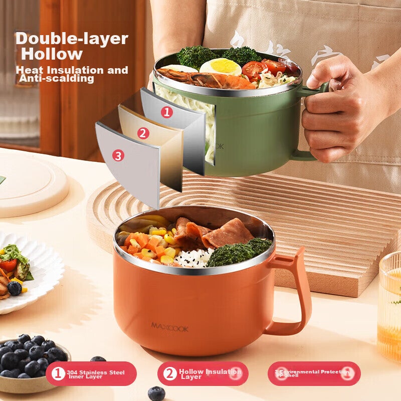 MAXCOOK 304 Stainless Steel Ramen Bowl, Student Lunch Box, Meal Cup, Noodle Cup 1200ML, Avocado Green MCFT0087 - Image 4