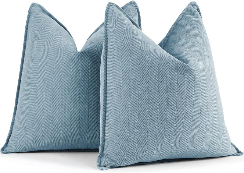 ZWJD Throw Blue Pillow Covers 16x16 Set of 2 Chenille Pillow Covers with Elegant Design Soft and Luxurious Decorative Throw Pillows for Couch, Bed, and Home Decor,Light Blue - Image 1