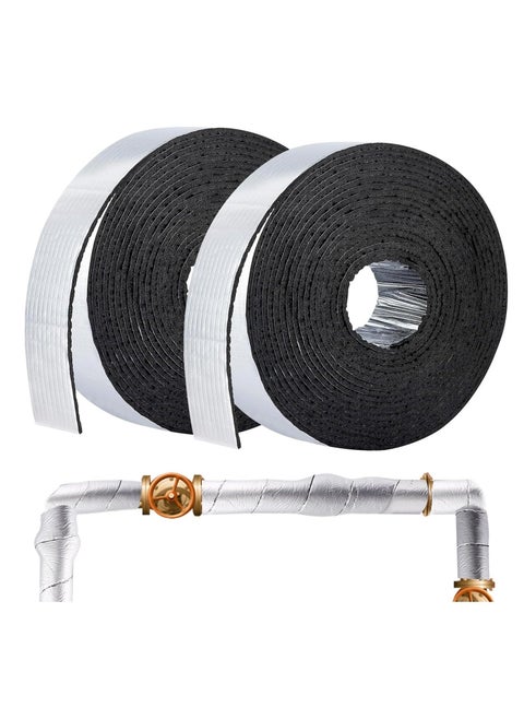 Pipe Insulation Wrap, 32.8 Ft Foam and Foil Pipe Wrap Roll Adhesive Insulation Tape, for Water Pipes Winterizing Heat Preservation, Thermal Insulation Performance, 2 Inch Wide (2 Pack)