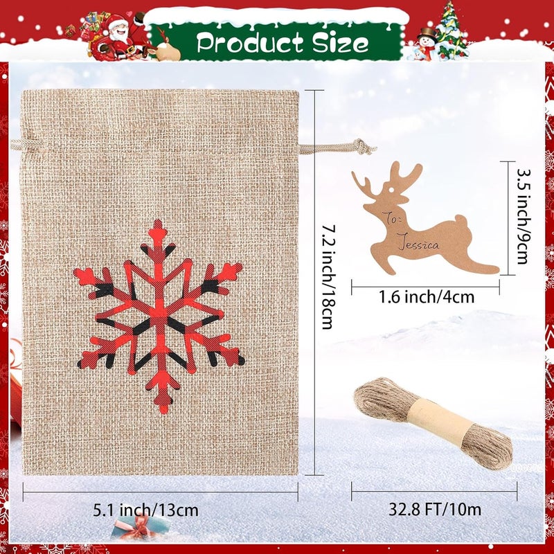 Shappy 24 Pcs Christmas Burlap Gift Bags, Small Treat Goody Bags with Drawstrings for Christmas, Featuring 12 Designs for Xmas and New Year Party Favors and Supplies(Rustic Style,7 x 5 Inch) - Image 3