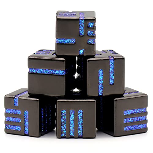 HNCCESG D6 Metal Dice Set HNCCESG 6 Sided Dice 6 Pieces Solid Metal Game Dice for DND Dungeons and Dragons Role Playing Game RPG DD Accessories Gift Glitter Blue - Image 1