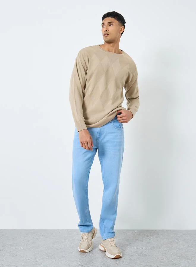 Styli Men Beige Diamond Pattern Sweater