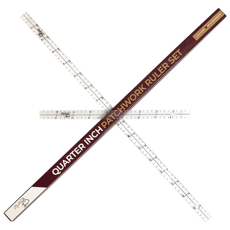 Madam Sew Exclusive QuarterInch Patchwork Sewing Ruler Set Includes 9 and 17 Quilting Rulers for Precise Marking and Measuring and 1 from Each Side NonSlip Coating Grips Fabric