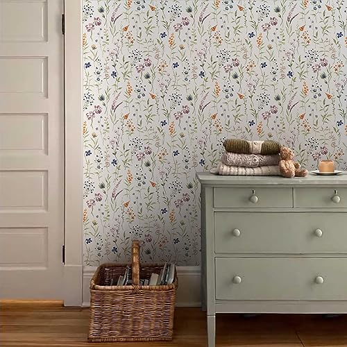 MuralPeel White Wildflowers Floral Plants Botanical Peel and Stick Wallpaper Self Adhesive Removable Easy Peel Off Stick on Wall Paper for Bedroom Cabinet Renter Friendly - Image 3