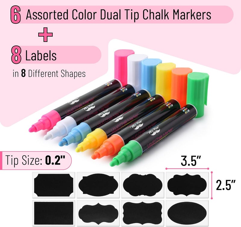 Mr. Pen- Liquid Chalk Markers, 6 Pack, Reversible Tip, Vibrant Colors, Erasable Chalk Marker, Non-Toxic Water-Based Chalkboard Markers for Window and Glass, Washable Window Paint Marker - Image 2