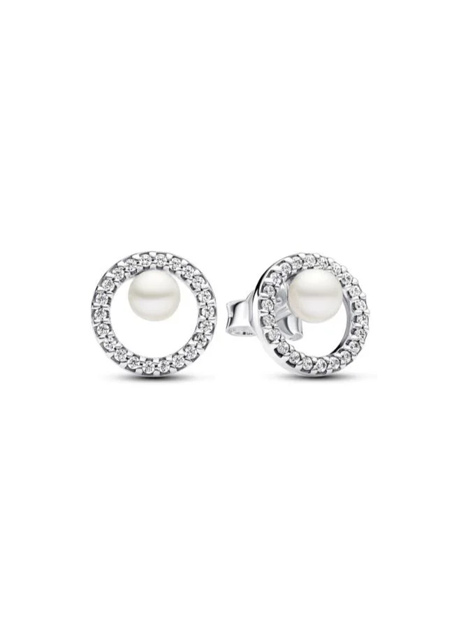 باندورا Treated Freshwater Cultured Pearl & Pavé Halo Stud Earrings