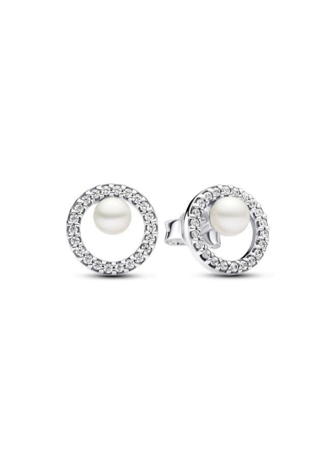 PANDORA Treated Freshwater Cultured Pearl & Pavé Halo Stud Earrings - Image 1