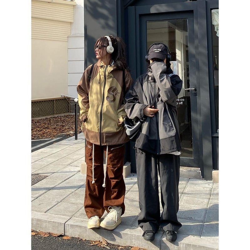 Autumn American-Style High Street Hooded Jacket Jacket Men'S And Women'S Trendy Brand Contrast Color Loose Casual Couple'S Windbreaker Clip - Image 5