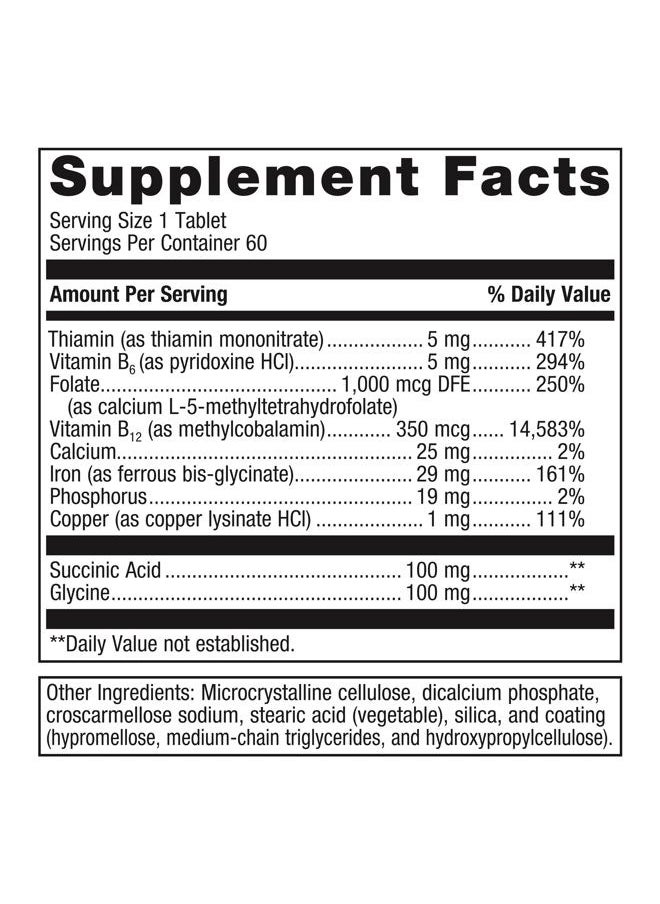 Metagenics Hemagenics - Iron Supplement - Non-Constipating - Vitamin B12, B6 & Folate - Supports Formation & Maintenance of Healthy Red Blood Cells* - Non-GMO, Gluten-Free & Vegetarian - 60 Tablets  - Image 2