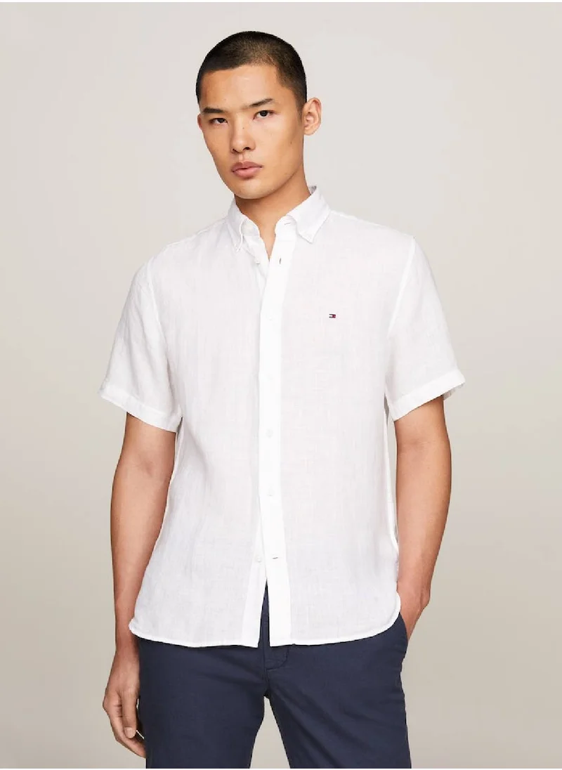 TOMMY HILFIGER Men's Short Sleeve Regular Fit Linen Shirt -  Pure linen, White