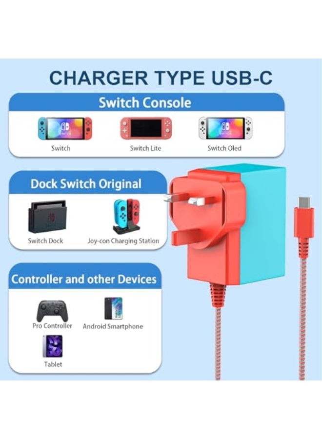 Starwell Switch Charger Cable Compatible with Nintendo Charger Swithch/Switch Lite/Switch Dock/Switch OLED/Switch Pro Controller AC Adapter UK Plug 15V 2.6A Fast Charging Support TV Mode - Image 2