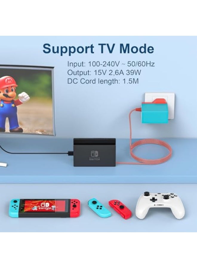 Starwell Switch Charger Cable Compatible with Nintendo Charger Swithch/Switch Lite/Switch Dock/Switch OLED/Switch Pro Controller AC Adapter UK Plug 15V 2.6A Fast Charging Support TV Mode - Image 4