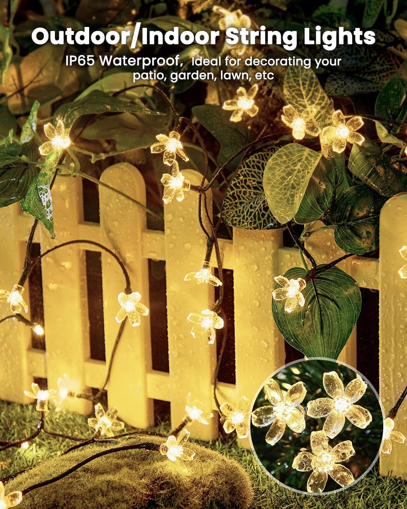 Brightown 60 LED Solar String Lights Flower Outdoor Waterproof Fairy Lights for Garden Yard Fence Patio Christmas Tree Wedding Party Decor, Warm White - Image 4