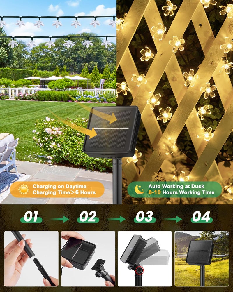 Brightown 60 LED Solar String Lights Flower Outdoor Waterproof Fairy Lights for Garden Yard Fence Patio Christmas Tree Wedding Party Decor, Warm White - Image 5
