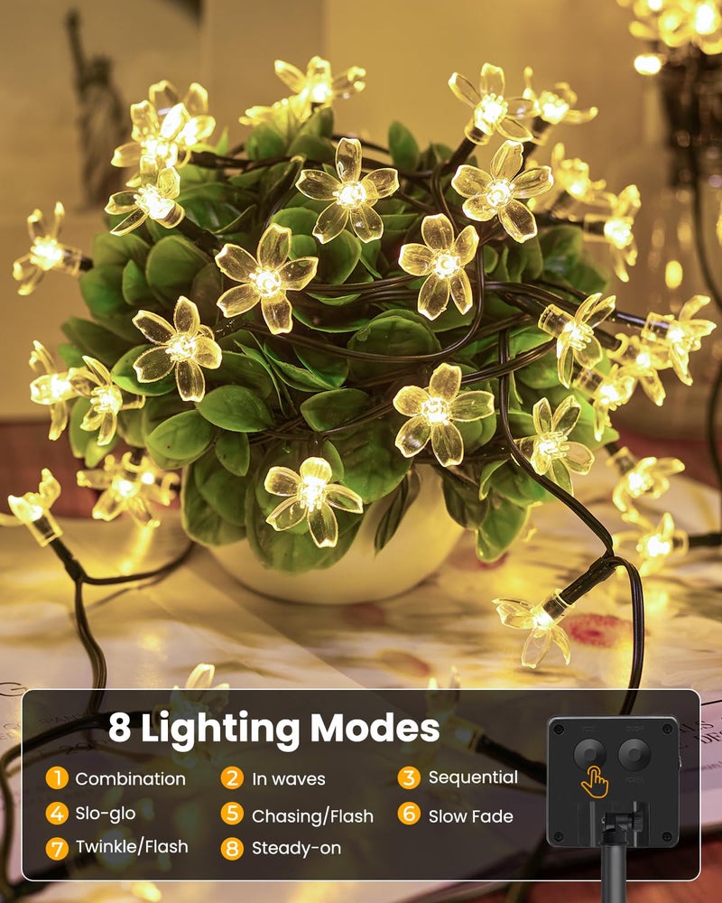 Brightown 60 LED Solar String Lights Flower Outdoor Waterproof Fairy Lights for Garden Yard Fence Patio Christmas Tree Wedding Party Decor, Warm White - Image 2
