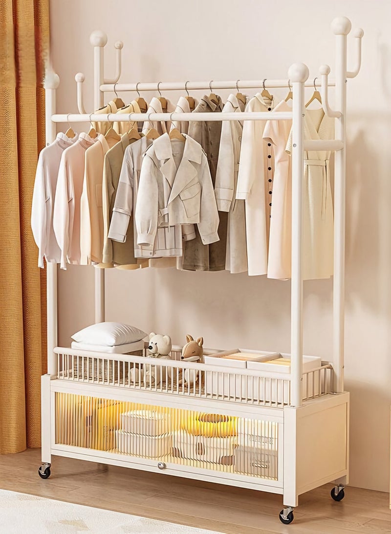 شي ون علاقة ملابس مع وحدة تخزين سفلية مغطاة بباب شفاف يفتح بزاوية 90°، مزودة بعجلات لسهولة النقل - Image 2