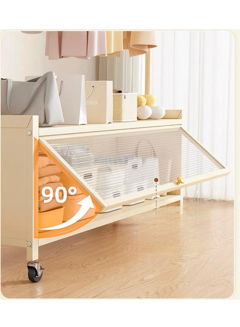 شي ون علاقة ملابس مع وحدة تخزين سفلية مغطاة بباب شفاف يفتح بزاوية 90°، مزودة بعجلات لسهولة النقل - Image 3