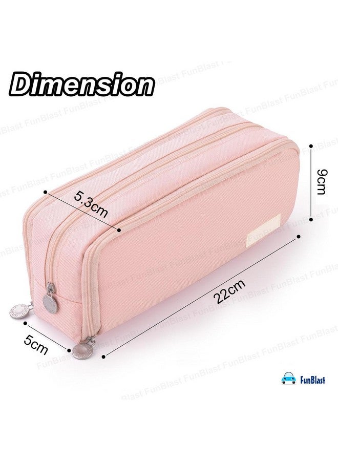 FunBlast Large Capacity Pencil Box for Girls & Boys, 3 Compartments Canvas Pen & Pencil Pouches, Aesthetic Stationery Pouch for School Kids College Students, Birthday Return Gift for Kids (Pink) - Image 2