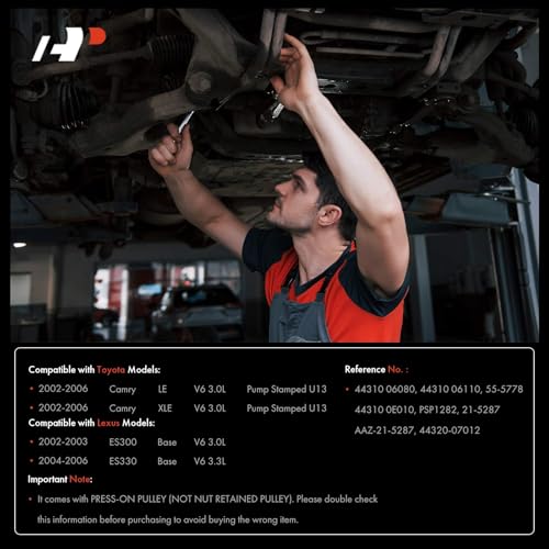 A-Premium Power Steering Pump, with Press-On Pulley, Not Nut Retained, Compatible with Toyota Camry 2002-2006 & Lexus ES300 2002-2003, ES330 2004-2006, 3.0L 3.3L, Replace # 44320-07012, PSP1282 - Image 3