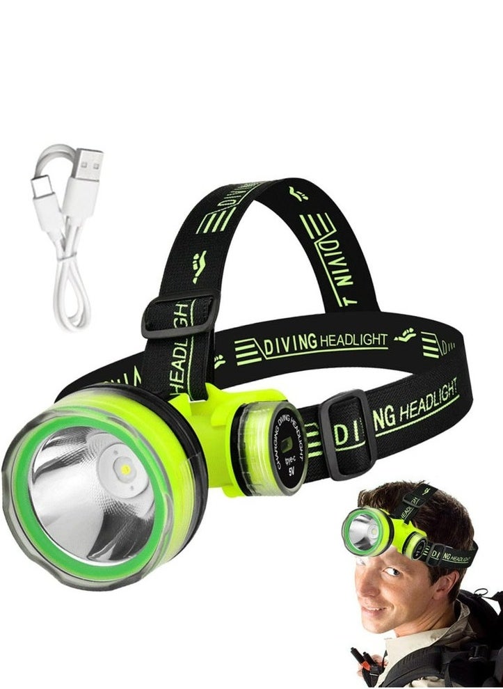 Dominy LED Diving Headlamp, Waterproof Bright LED Diving Flashlight, 2 Light Modes Scuba Diving Headlight, Rechargeable Forehead Scuba Diving Light（Green）  - Image 4
