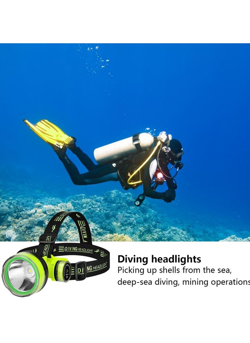 Dominy LED Diving Headlamp, Waterproof Bright LED Diving Flashlight, 2 Light Modes Scuba Diving Headlight, Rechargeable Forehead Scuba Diving Light（Green）  - Image 2