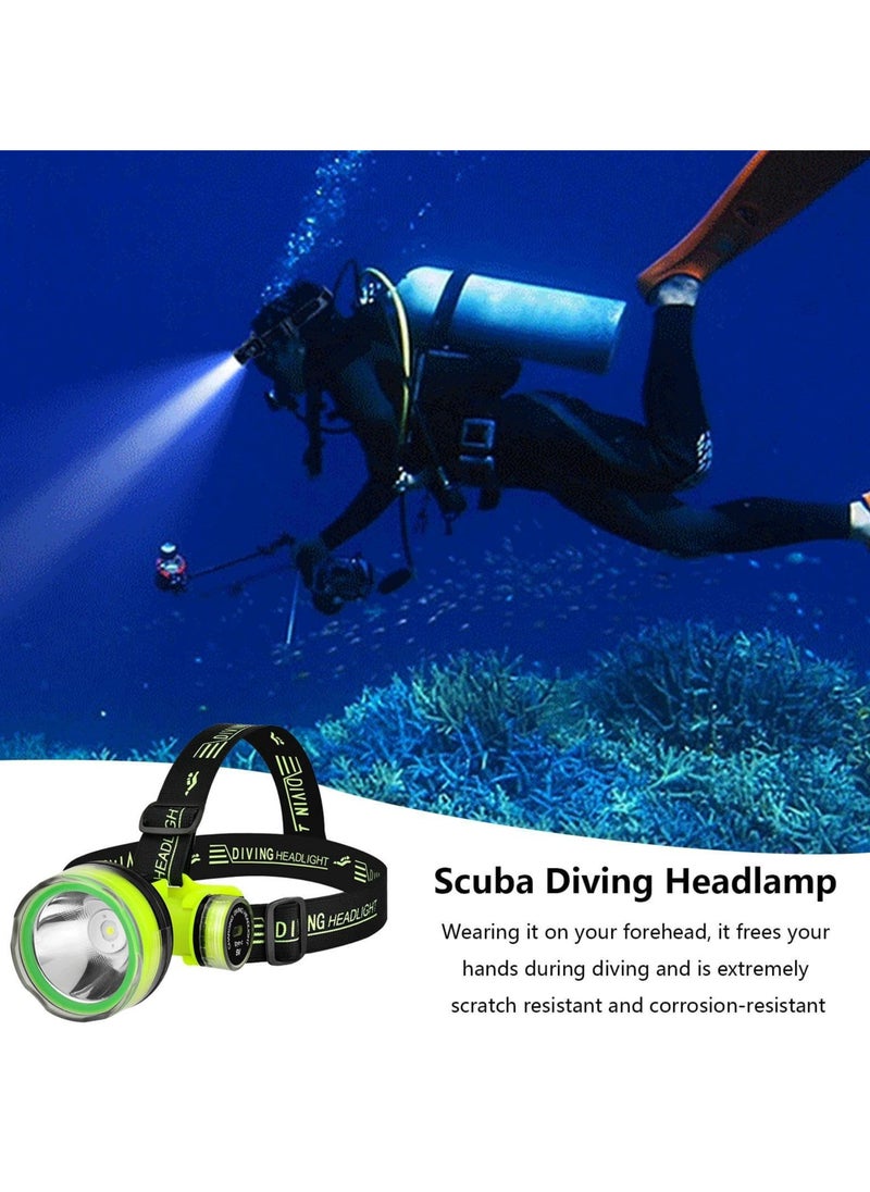 Dominy LED Diving Headlamp, Waterproof Bright LED Diving Flashlight, 2 Light Modes Scuba Diving Headlight, Rechargeable Forehead Scuba Diving Light（Green）  - Image 3