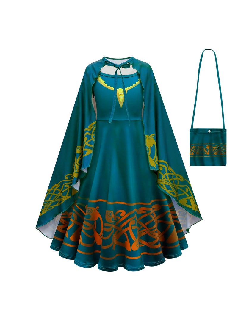 Generic - Girls Brave Merida Halloween Costume with Cape Bag - Image 1