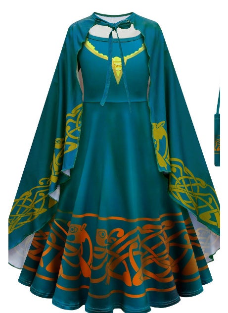 Generic - Girls Brave Merida Halloween Costume with Cape Bag - Image 1