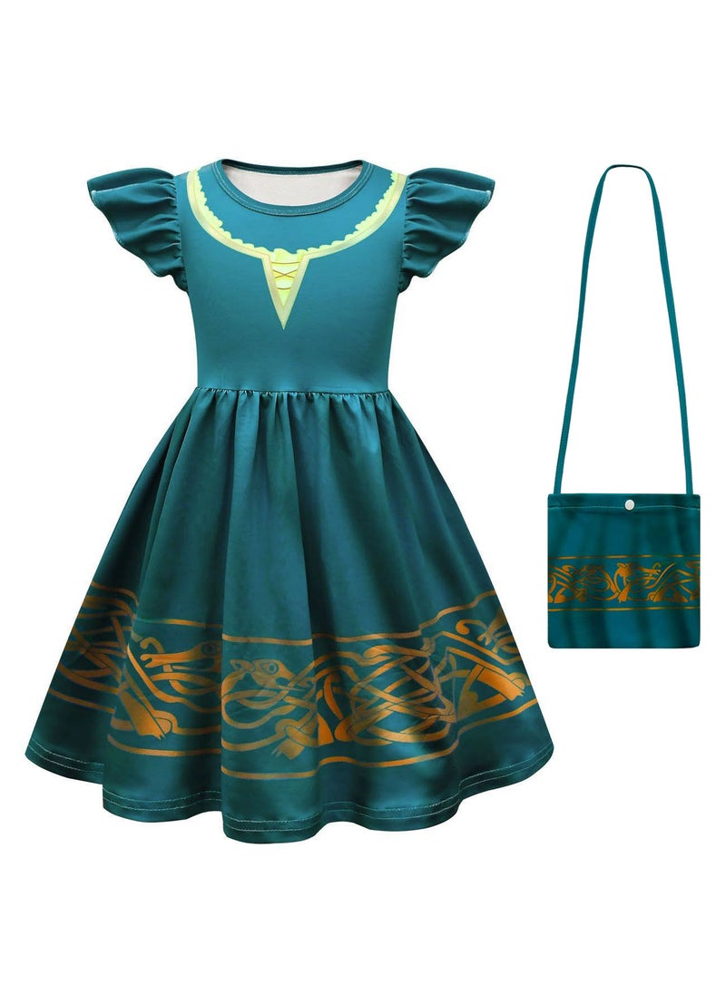 Generic - Girls Brave Merida Halloween Costume with Cape Bag - Image 1