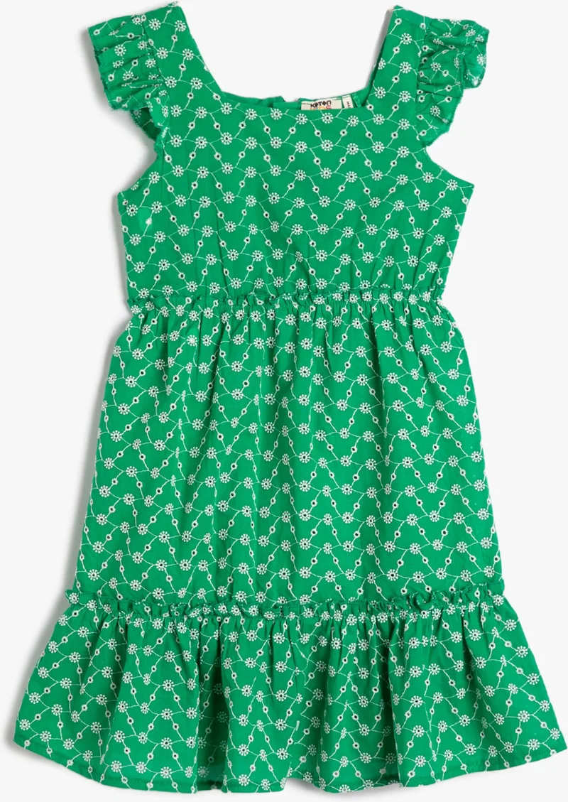 KOTON Midi Dress Ruffled Sleeveless Square Neck