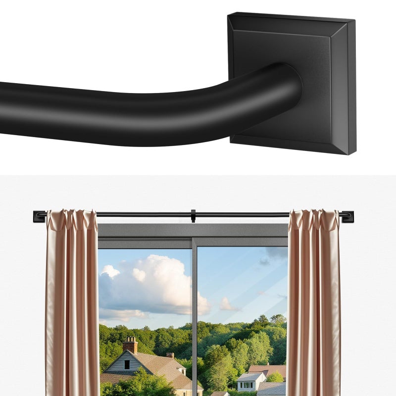 RBYCOS Black Curtain Rods for Windows 48-90Inch(4-7.5ft) Heavy Duty Wrap Around Blackout Curtain Rods,Adjustable Room Darkening Drapery Rod for Bedroom, Living Room, Sliding Door & Outdoor Patio - Image 1