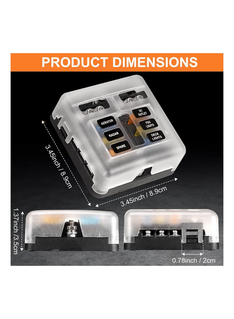 6 Way Blade Fuse Block - 12V Waterproof Fuse Box Holder with LED Indicator, 6 Circuit Negative Bus for Automotive, Truck, Boat, Marine, RV, Van  - Image 4