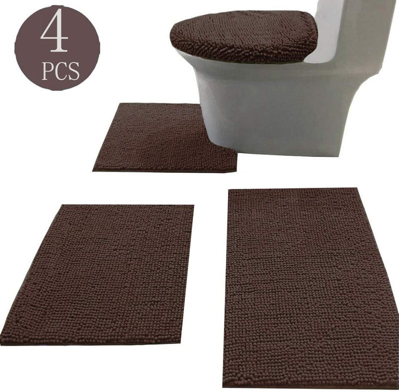 Madeals 4-Piece Bath Rug Set, Brown, 20" x 32", Modern, Non-Slip, Absorbent, Machine Washable, Bath Mat - Image 2