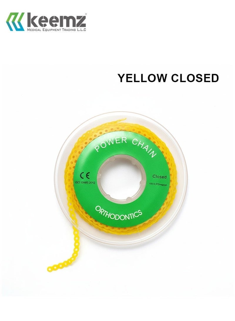 keemz Orthodontic Dental Elastic Ultra Power Rubber Chains for Braces Yellow Continuous - Image 1