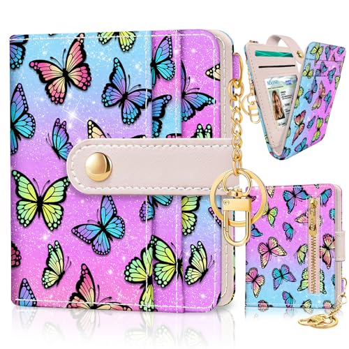 Jogjam Butterfly Rfid Women Wallet, Small Slim Thin Credit Card Wallet, PU Leather Bifold Cash Zipper Coin Pocket ID Window for Female Ladies Teen Girls Girly - Image 1