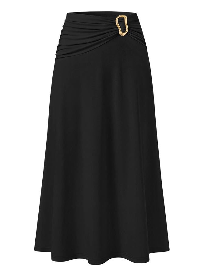 ZESICA Flowy Maxi Skirts for Women 2026 Summer Casual Elastic High Waist A-Line Long Skirt Beach Vacation Fashion Outfits, Black, S - Image 1