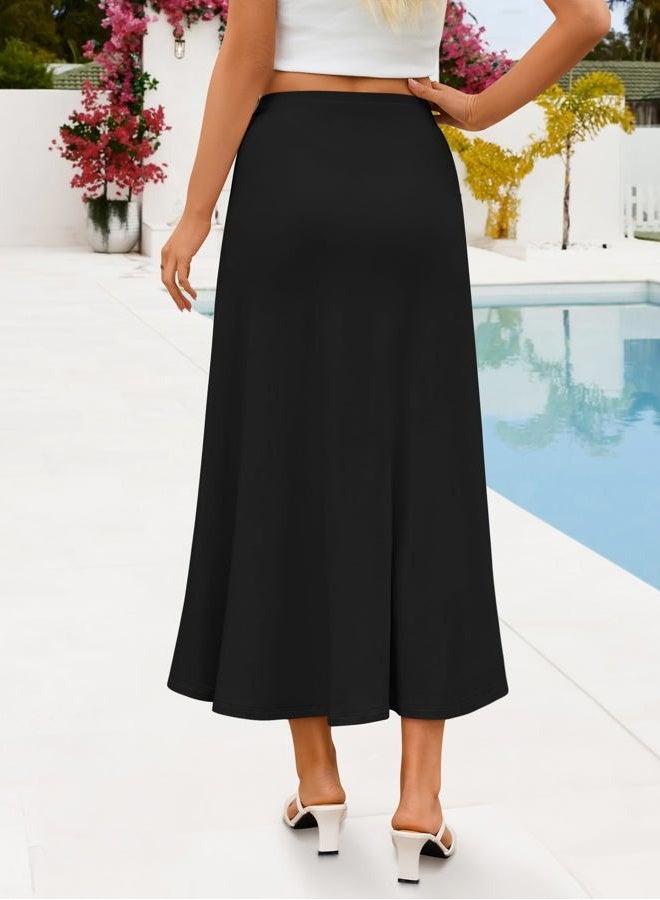 ZESICA Flowy Maxi Skirts for Women 2026 Summer Casual Elastic High Waist A-Line Long Skirt Beach Vacation Fashion Outfits, Black, S - Image 5
