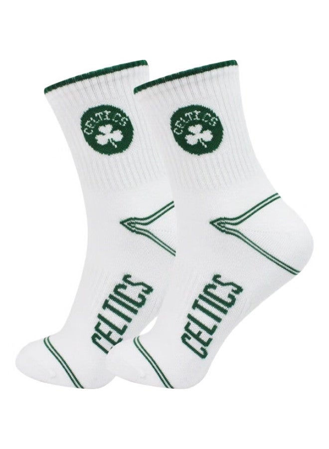 NBA Mid-Calf Men'S Casual Sports Socks, Comfortable Combed Cotton, All-Season Basketball Socks, 2 Pairs, Celtics Team - Image 3