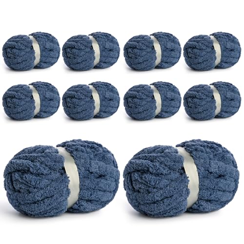Sekafris 10 Pack Jumbo Chenille Yarn for Crocheting, #10 Super Bulky Baby Soft Yarn for Hand Knitting, 220 yds /70.5 oz Fluffy Chunky Knit Throw Blanket Yarn (Navy Blue) - Image 1