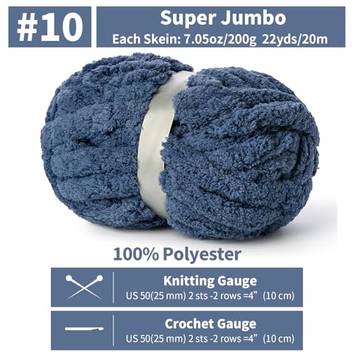 Sekafris 10 Pack Jumbo Chenille Yarn for Crocheting, #10 Super Bulky Baby Soft Yarn for Hand Knitting, 220 yds /70.5 oz Fluffy Chunky Knit Throw Blanket Yarn (Navy Blue) - Image 2
