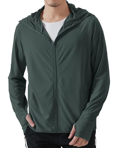 Locachy Mens UPF 50 Sun Protection Outdoor Lightweight Full Zip Hoodie Jacket Long Sleeve Fishing Hiking Performance Shirt Grey Green XL - Image 1