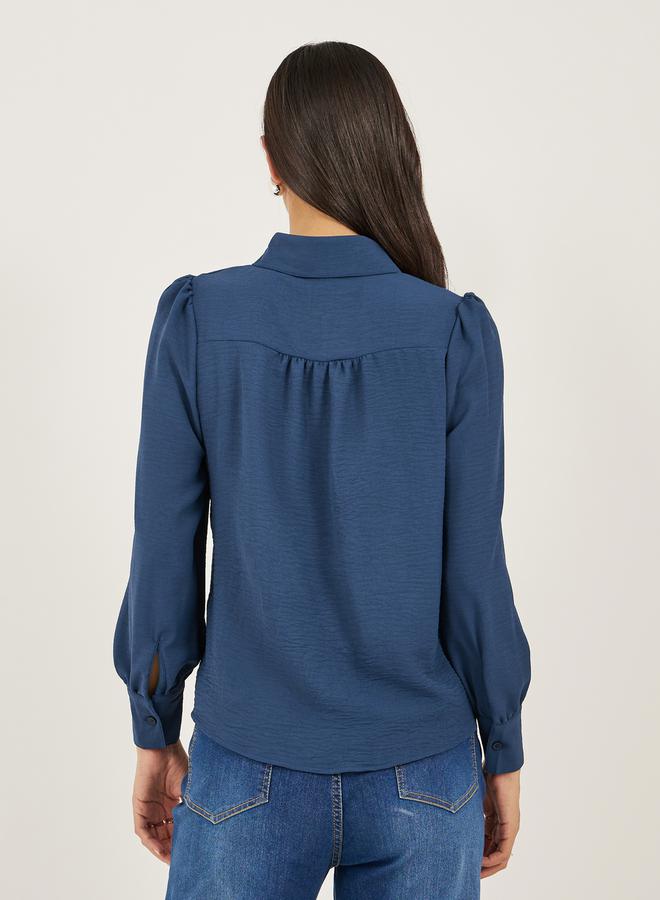 ستايلي بلوزة سادة بأكمام طويلة باللون الكحلي - Image 5