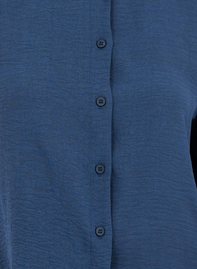 Styli Navy Blue Solid Long Sleeve Blouse - Image 4