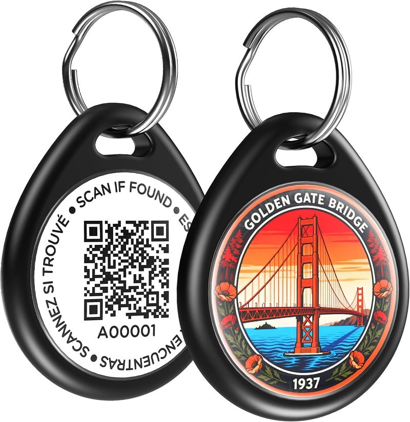 ILFINDYOU Dog Tags Personalized for Pets, Golden Gate Bridge QR Code Dog Name Tags for Pet Collar, Online Profile, Scan Location Alerts, (Black Bridge) - Image 1