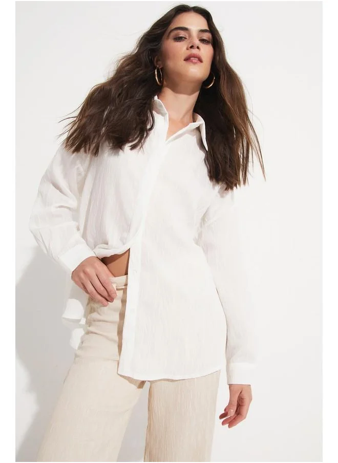 جون June Women Viscose Blend Woven Shirt White