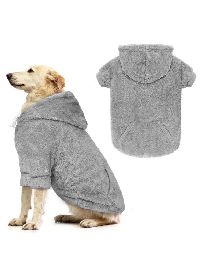 Waoduld Dog Sweater,Dog Hoodies for Large Dogs,Warm Fuzzy Fleece Sweatshirt with Hood & Pocket,Leash Hole,Cozy Cold Weather Pet Clothes Pet Sweater for Medium Large Dogs(Grey,XL) - Image 1