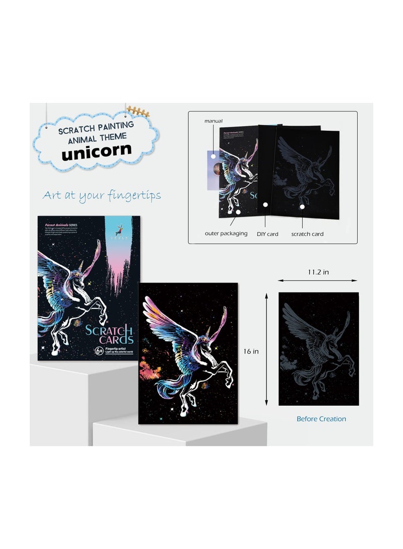 NIBEMINENT Rainbow Scratch Painting Set, SYOSI Sketch Pad DIY Scratchboard, Engraving Art and Craft Creative Gift, Birthday Gift Ideas Kids, with Tools (Unicorn Cat) - Image 3